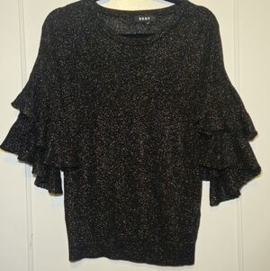 DKNY Black Ruffled Sleeve Sweater